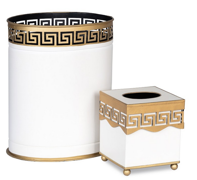 Ivory Greek Key Wastepaper Basket & Tissue (2 Options)