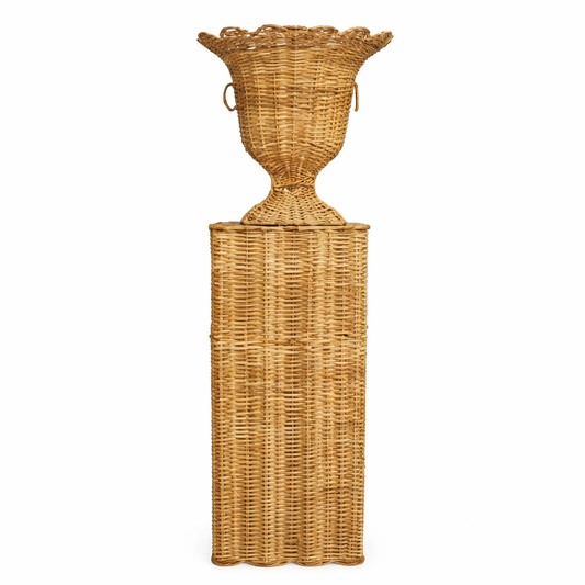 Square Scalloped Wicker Urn and Pedestal (2 Options)