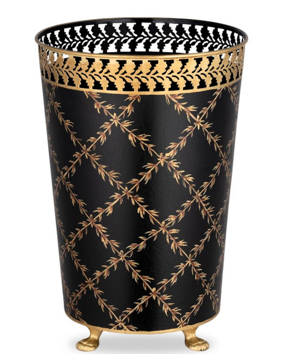 Black Pierced Gold Leaf Wastepaper Basket & Tissue (2 Options)