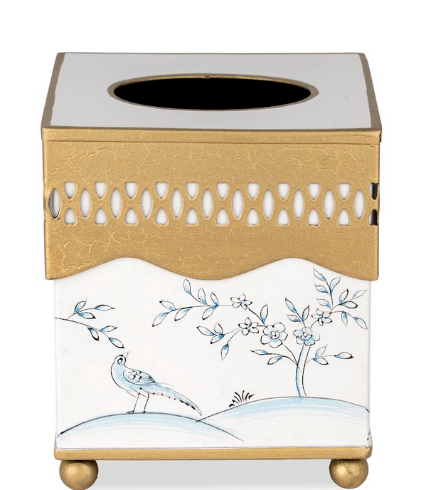 Ivory & Blue Pierced Wastepaper Basket & Tissue Holder (2 Options)