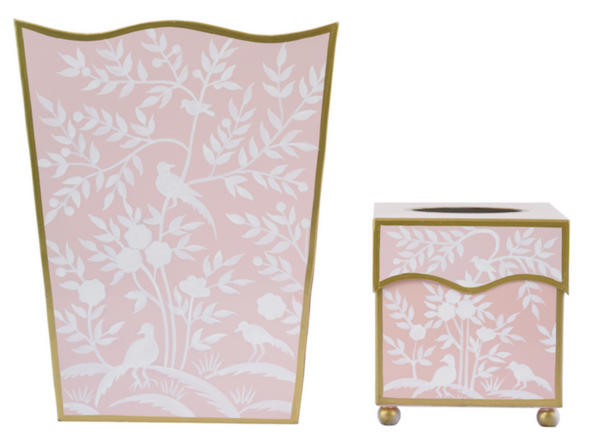 Pink Bird & Vine Wastepaper Basket & Tissue (2 Options)