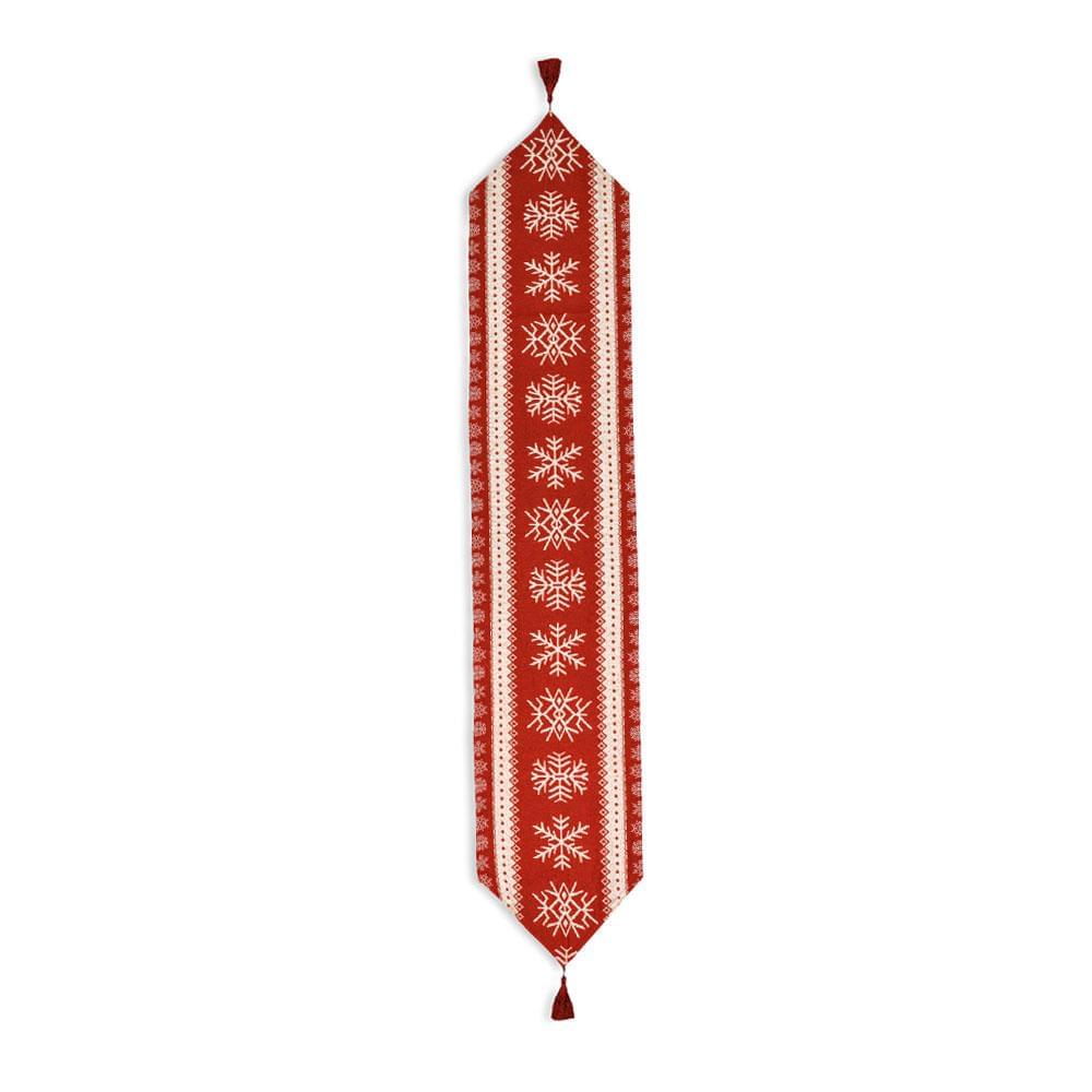 Snowflakes on Red Pattern Christmas Tablecloth Holiday Runner 76.5 Inches