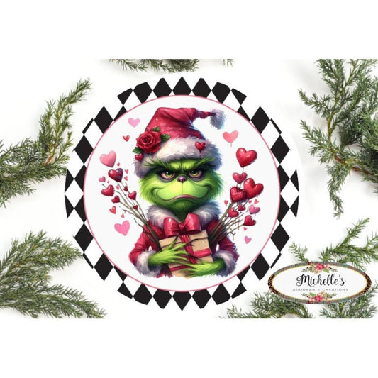 Valentine Green Monster Hearts Sign - Wreath Enhancement