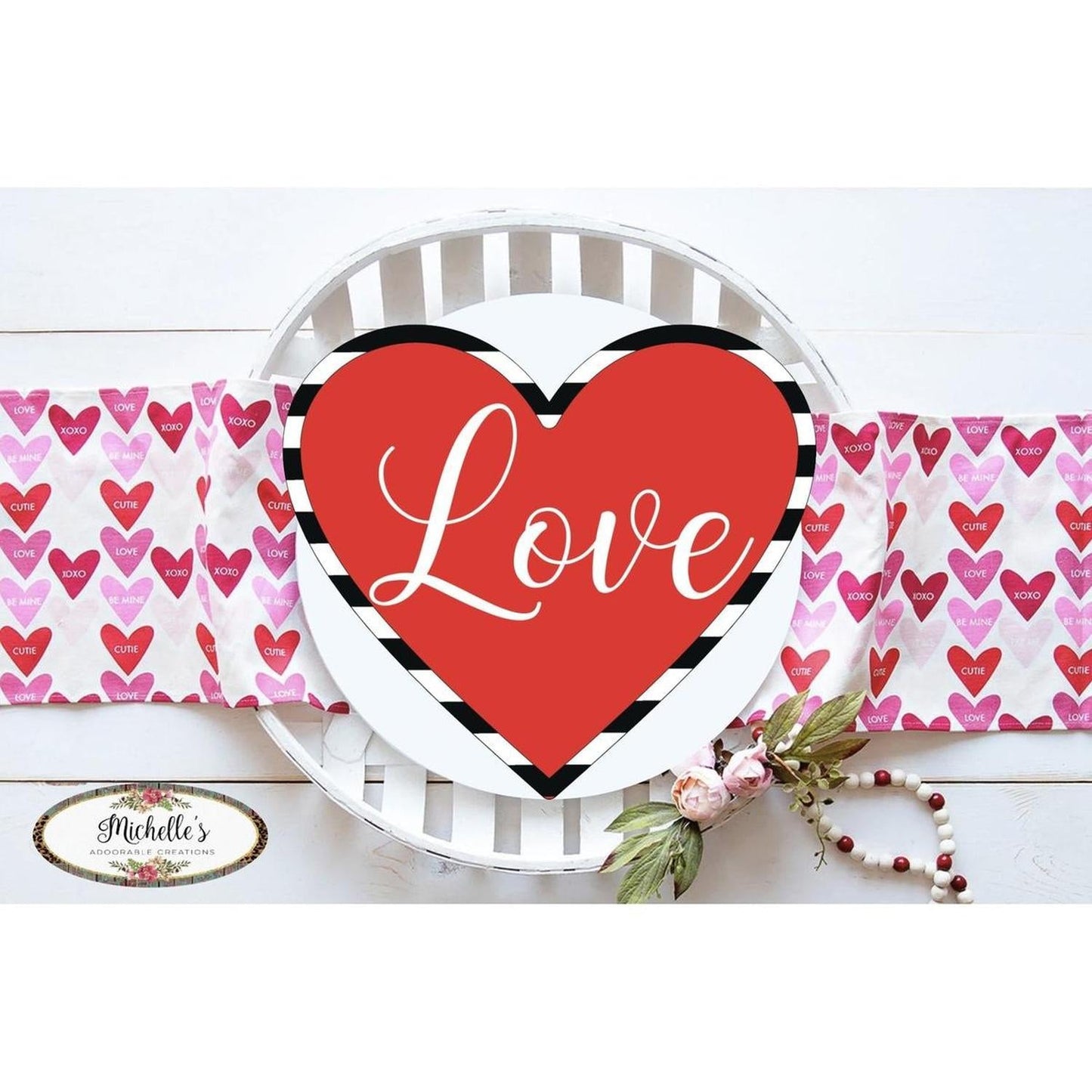 Valentine Love Striped Heart Sign