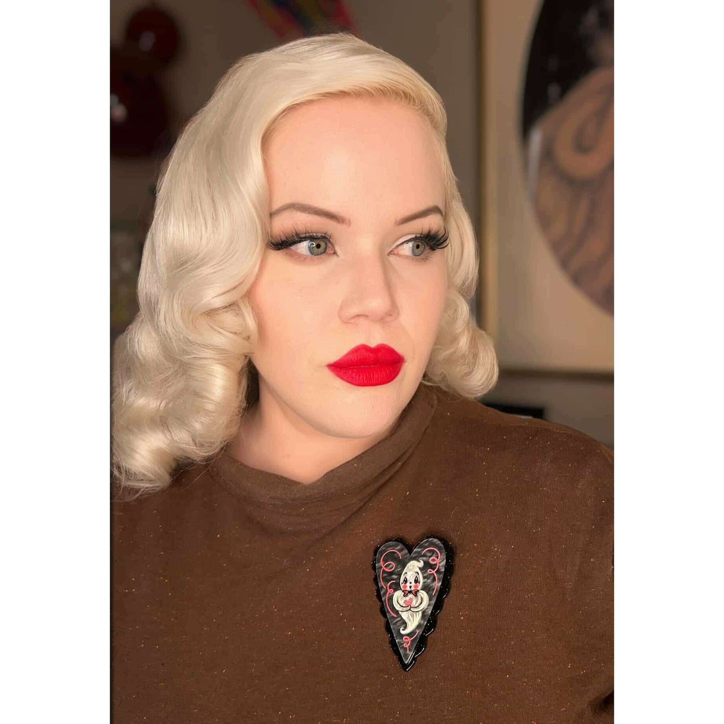 Dancing Cat in Heart Brooch by Johanna Parker x Lipstick & Chrome