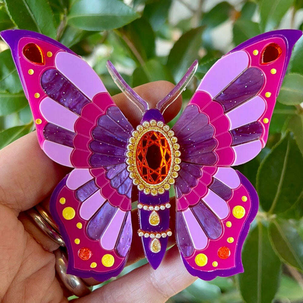 Victorian Age Inspired Insect Jewels Statement Acrylic Brooch - Purple Butterfly by Makokot Design