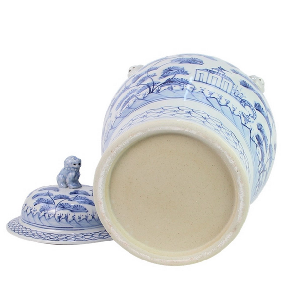 Soft Blue Village Scene Jar