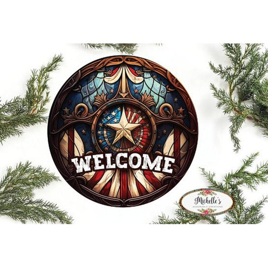Vintage American Flag Faux Stained Glass Sign