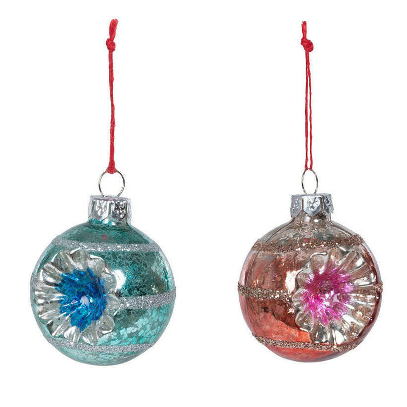 Vintage Reflector Ball Ornaments Pink & Blue Set of 2