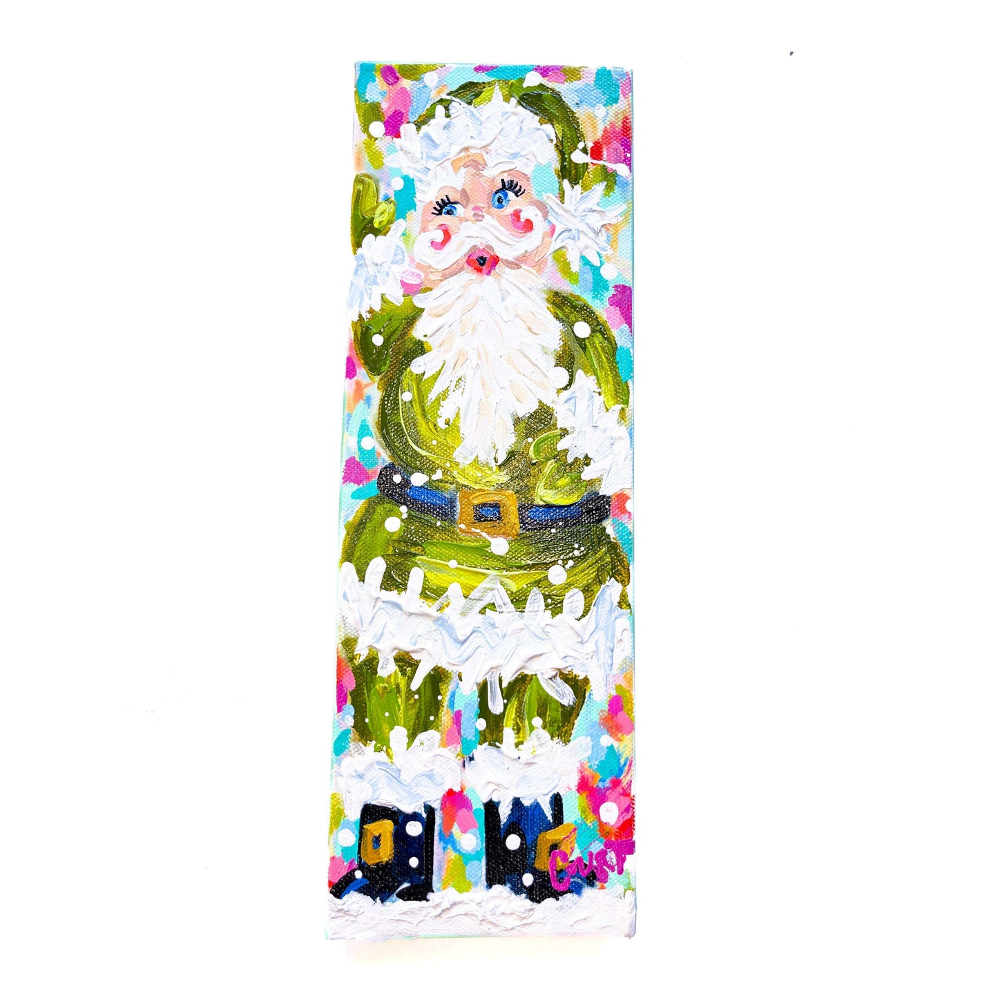 Vintage Velvet Green Santa Original Painting