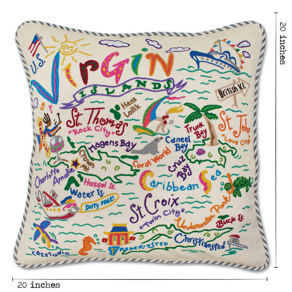Virgin Islands Hand-Embroidered Pillow