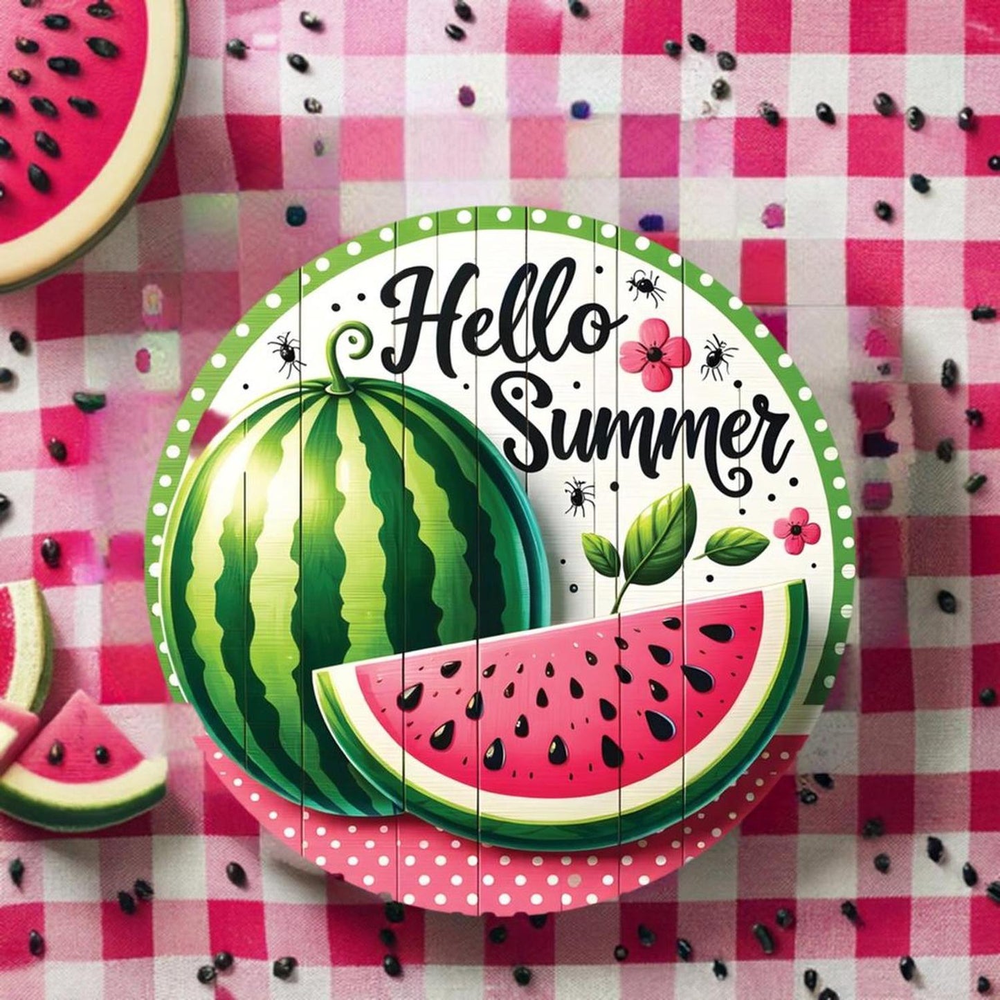 Watermelon Hello Summer Round Sign