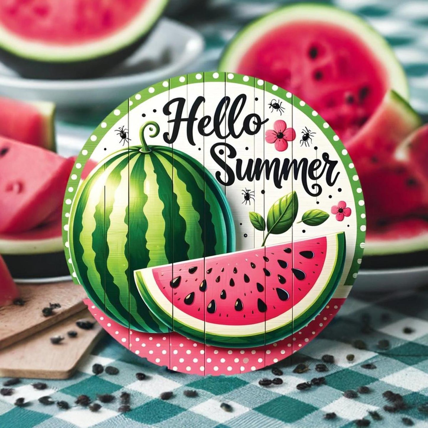 Watermelon Hello Summer Round Sign