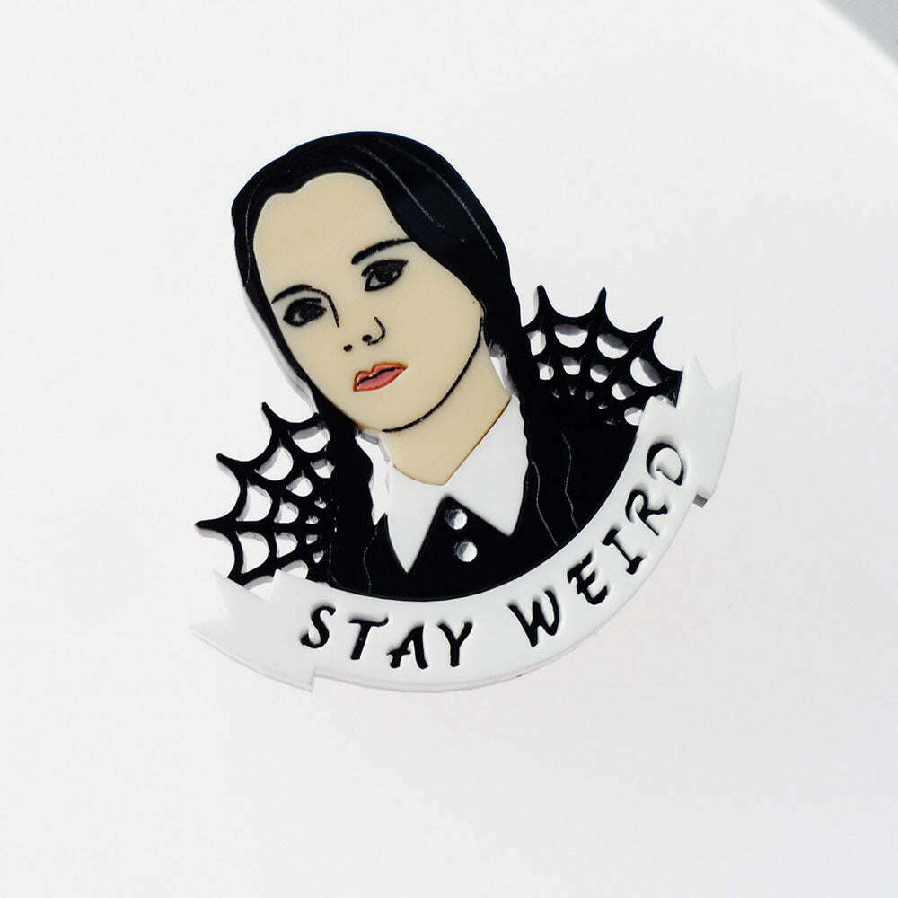 Wednesday Addams Stay Weird Brooch by Cherryloco