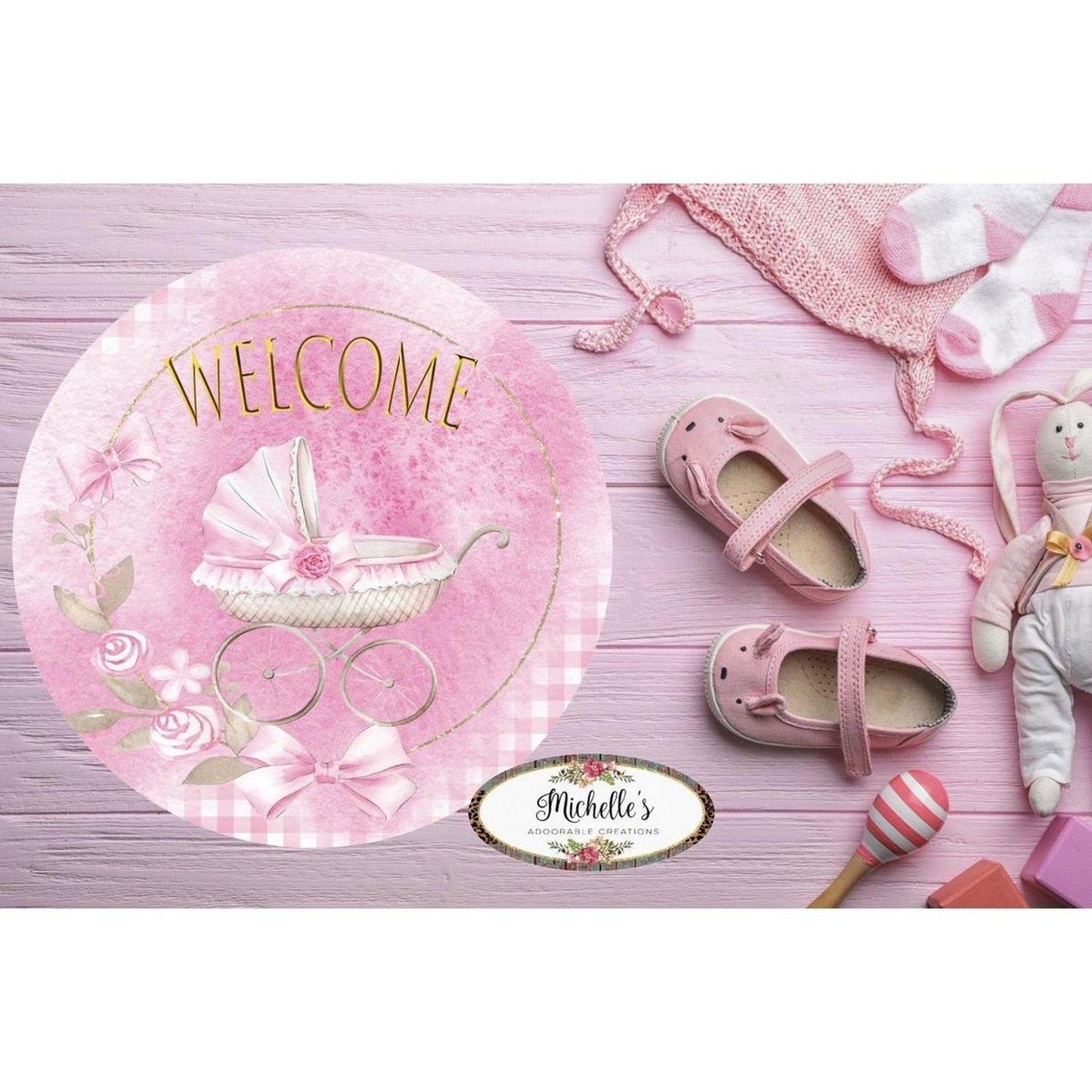 Welcome Baby Girl Round Sign