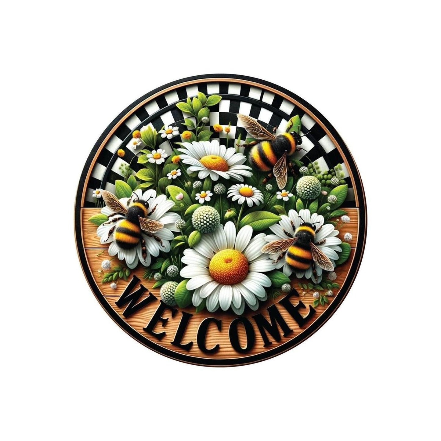 Welcome Bumblebee Daisy Round Sign
