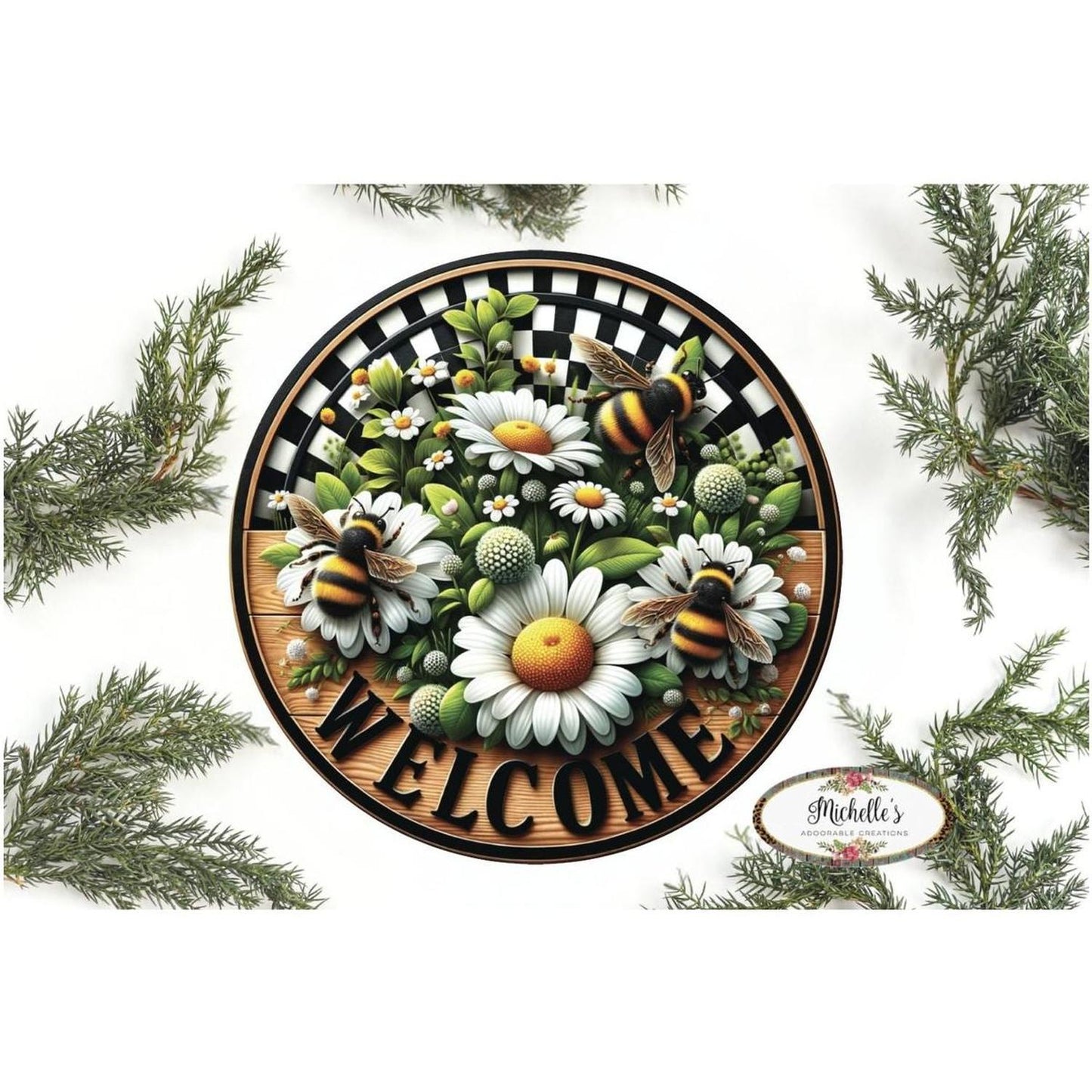 Welcome Bumblebee Daisy Round Sign