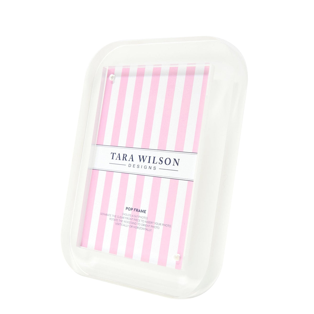 a pink and white striped tray