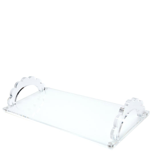 White Base Acrylic Scallop Handle Photo Tray