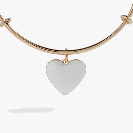White Enamel Heart Charm Bangle