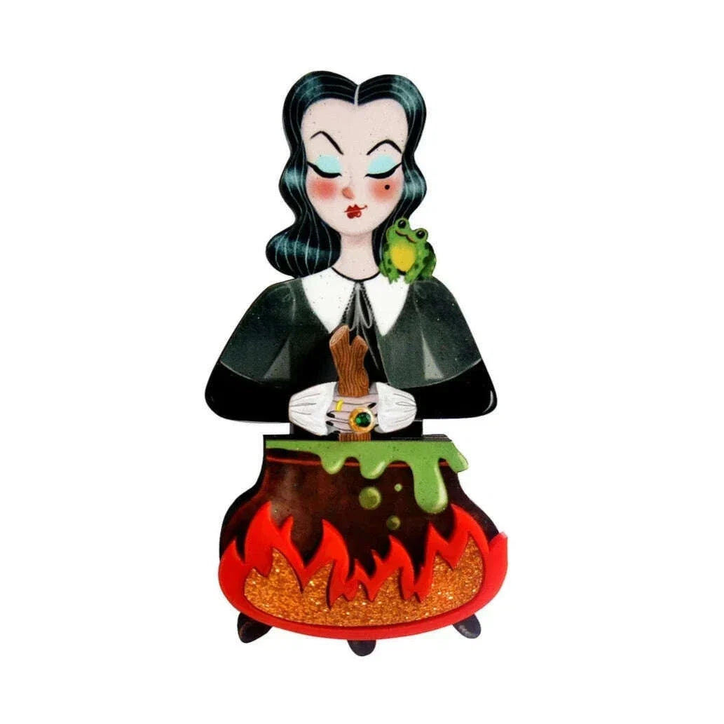 Witch with Cauldron Halloween Brooch by Laliblue