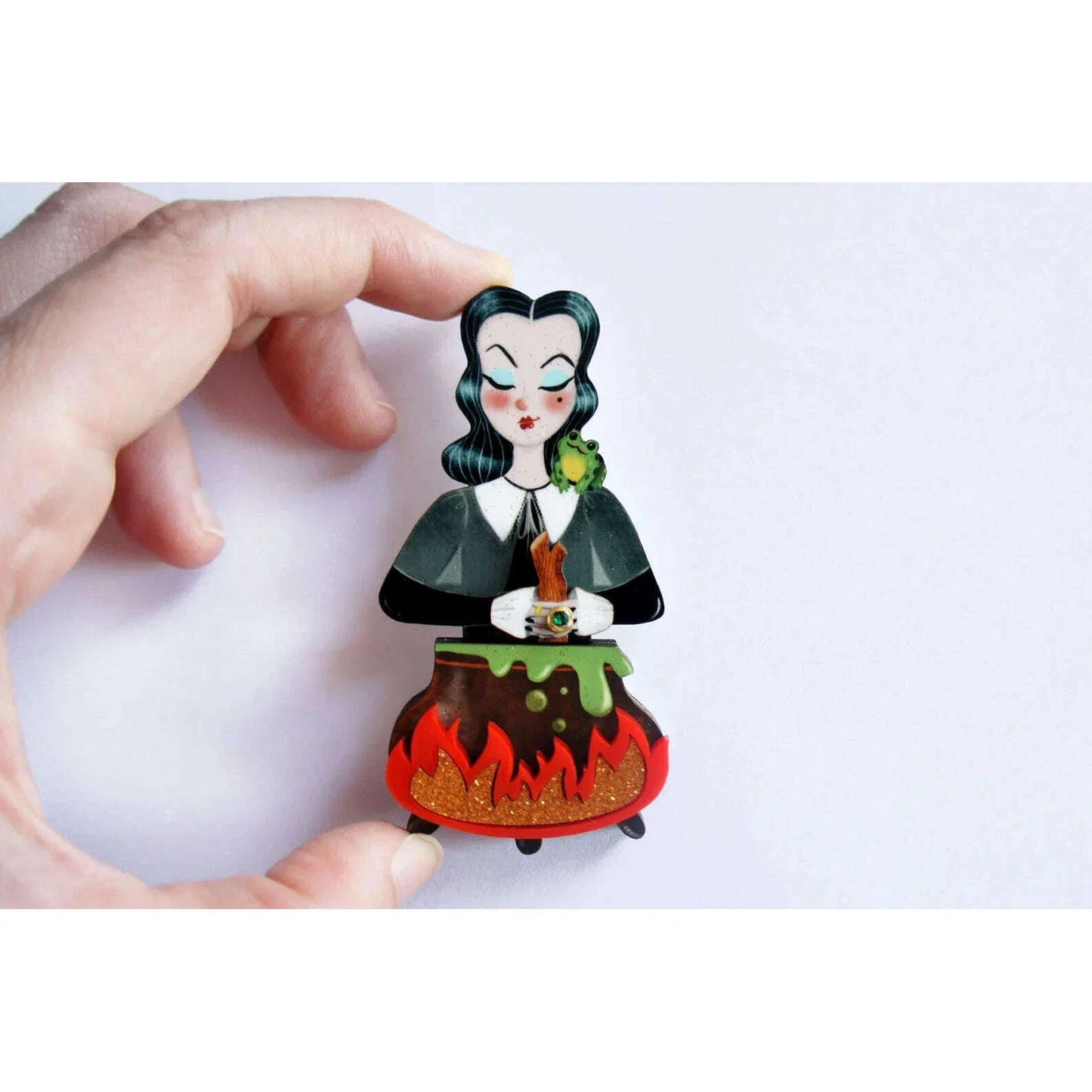 Witch with Cauldron Halloween Brooch by Laliblue