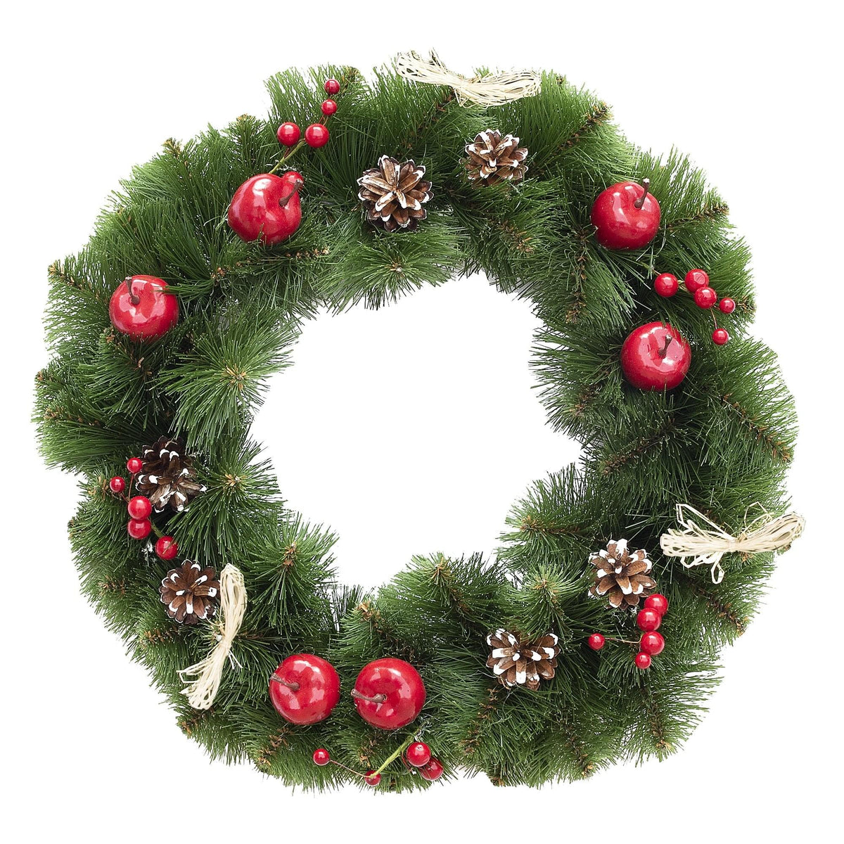 Ukrainian Christmas Wreath with Frosted Straw Bows, Apples & Pine Cones 20 Inches
