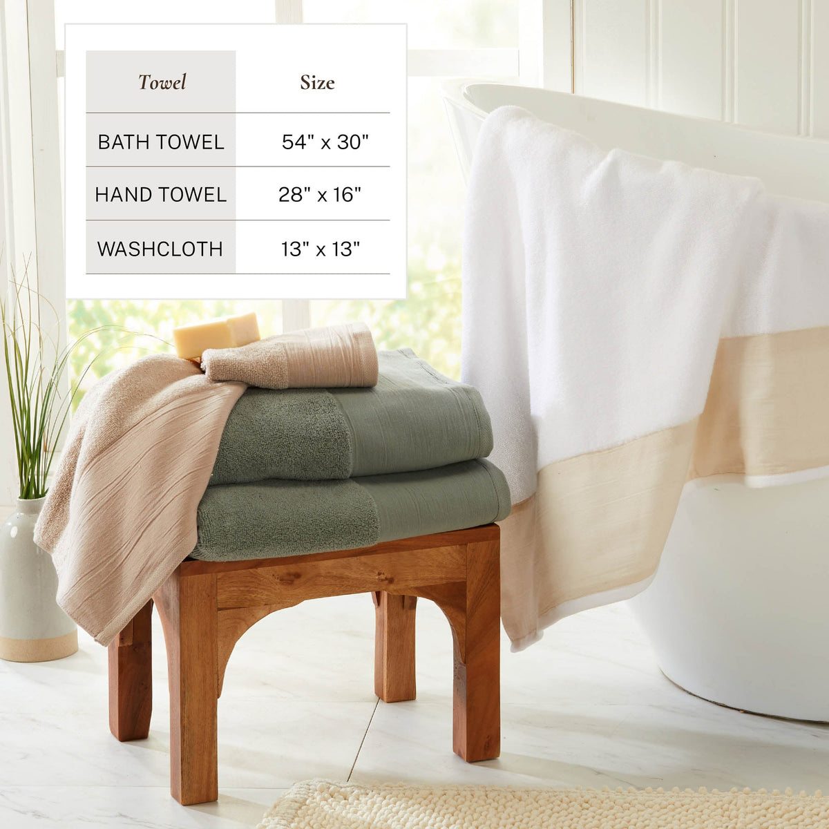 Cotton Linen-Like Border 6-Piece Towel Set - Priya Collection