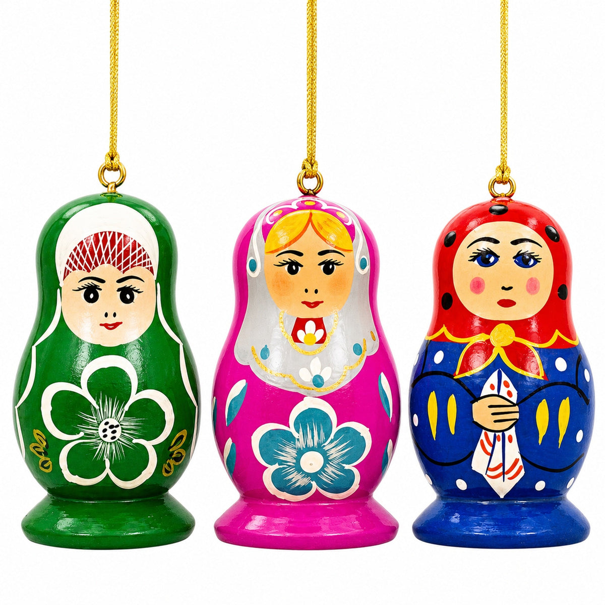 3 Dolls Matryoshka Wooden Christmas Ornaments