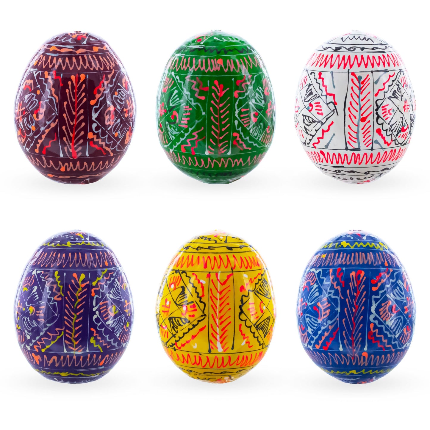 6 Hand Painted Geometric Ukrainian Wooden Easter Eggs Pysanky