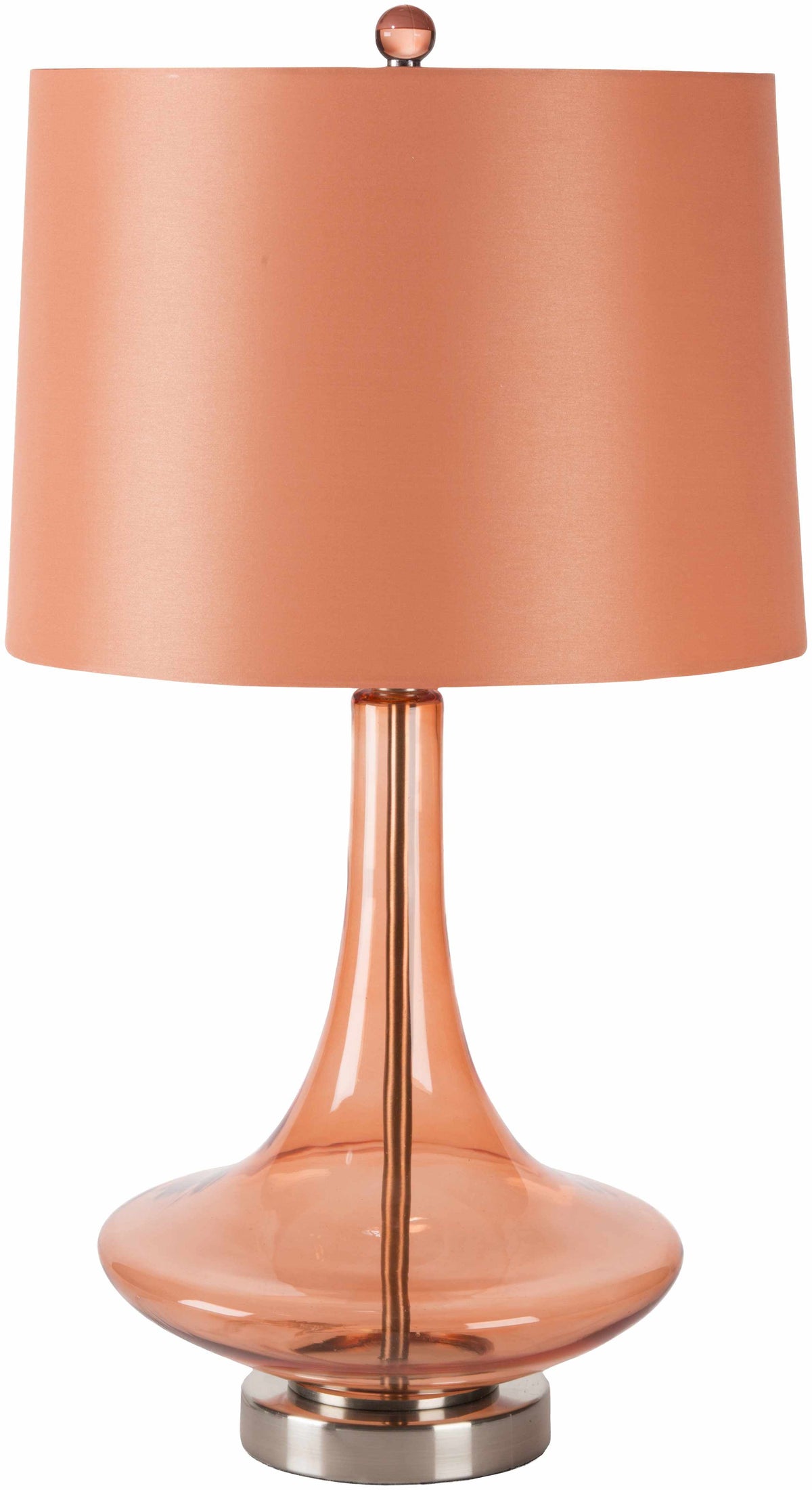 a lamp with a pink shade