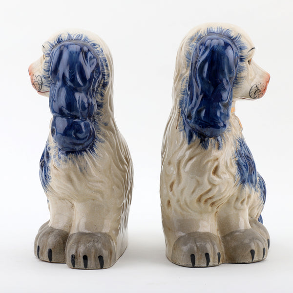 Large Staffordshire Chinoiserie Dog Pair Blue w/ Gold Locket Detailing